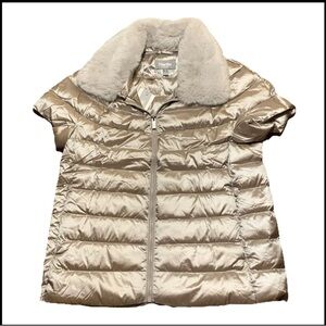 NWT Martha Stewart Faux Fur Down Puffer Jacket Vest Moonstone Grey Quilted XL